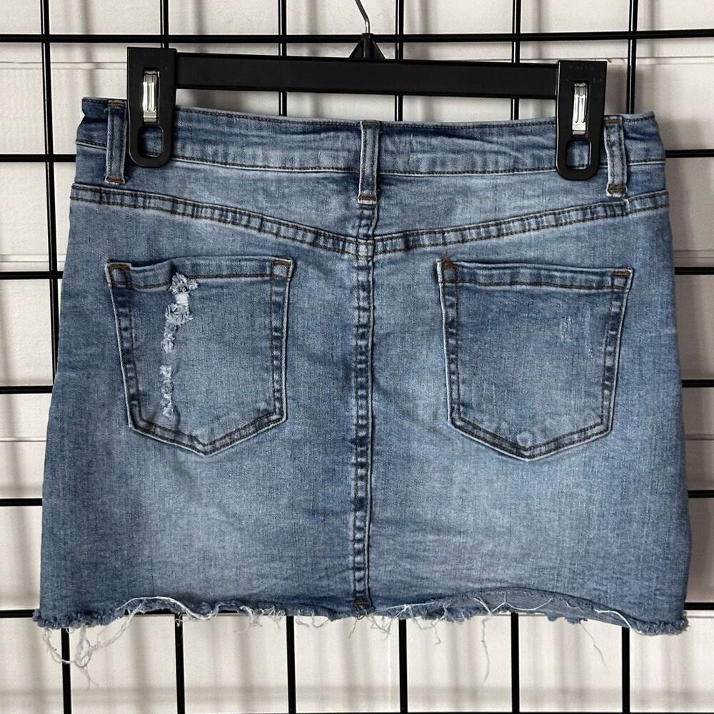 Angel Kiss Jean Skirt Womens L Blue Side Stripe Raw Hem Stretch Festival - Picture 5 of 9